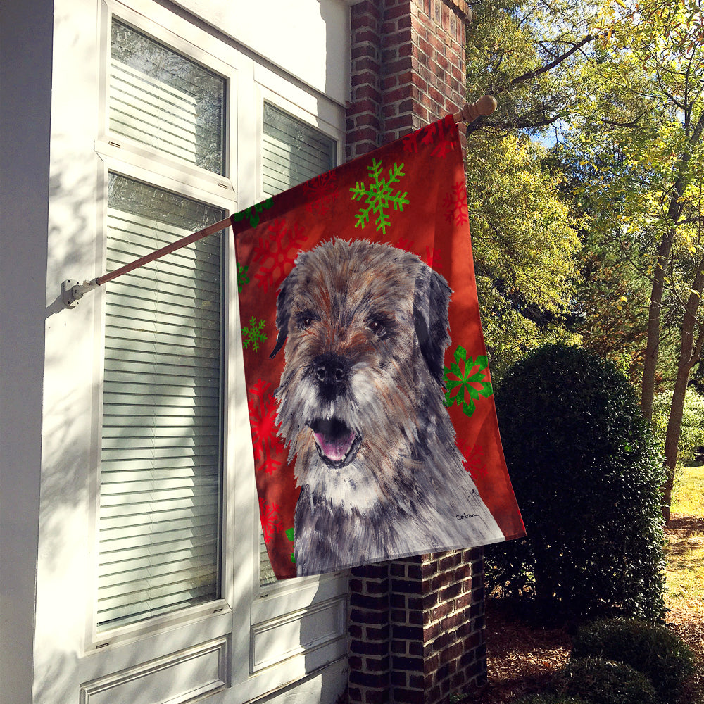 Border Terrier Red Snowflake Christmas Flag Canvas House Size  the-store.com.