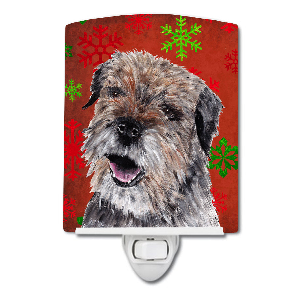 Border Terrier Red Snowflakes Holiday Ceramic Night Light SC9585CNL - the-store.com