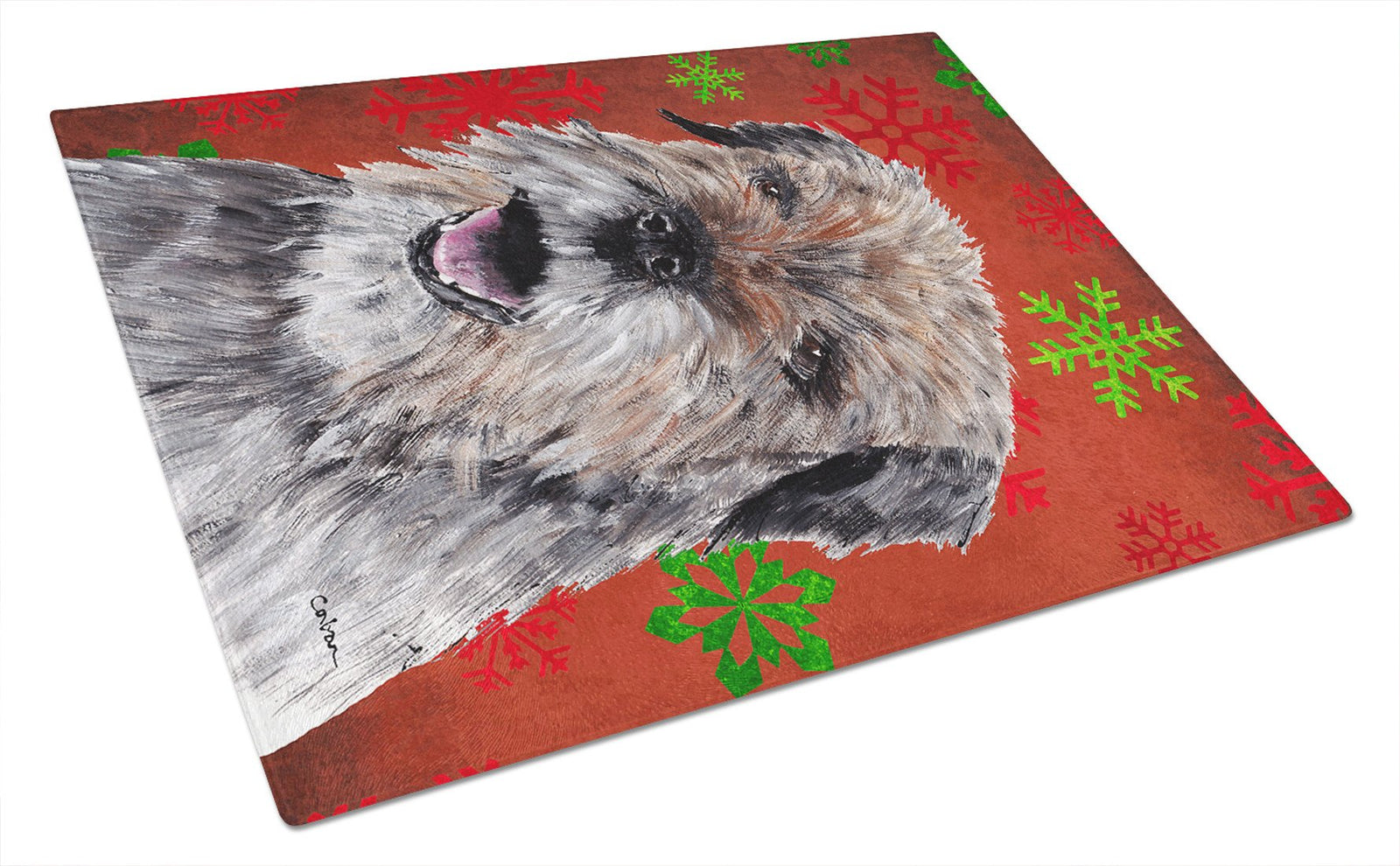 Border Terrier Red Snowflake Christmas Glass Cutting Board Large by Caroline's Treasures