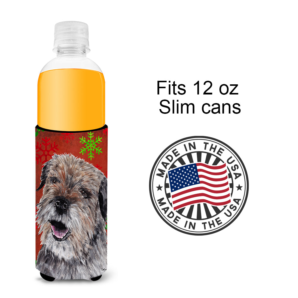 Border Terrier Red Snowflake Christmas Ultra Beverage Insulators for slim cans.