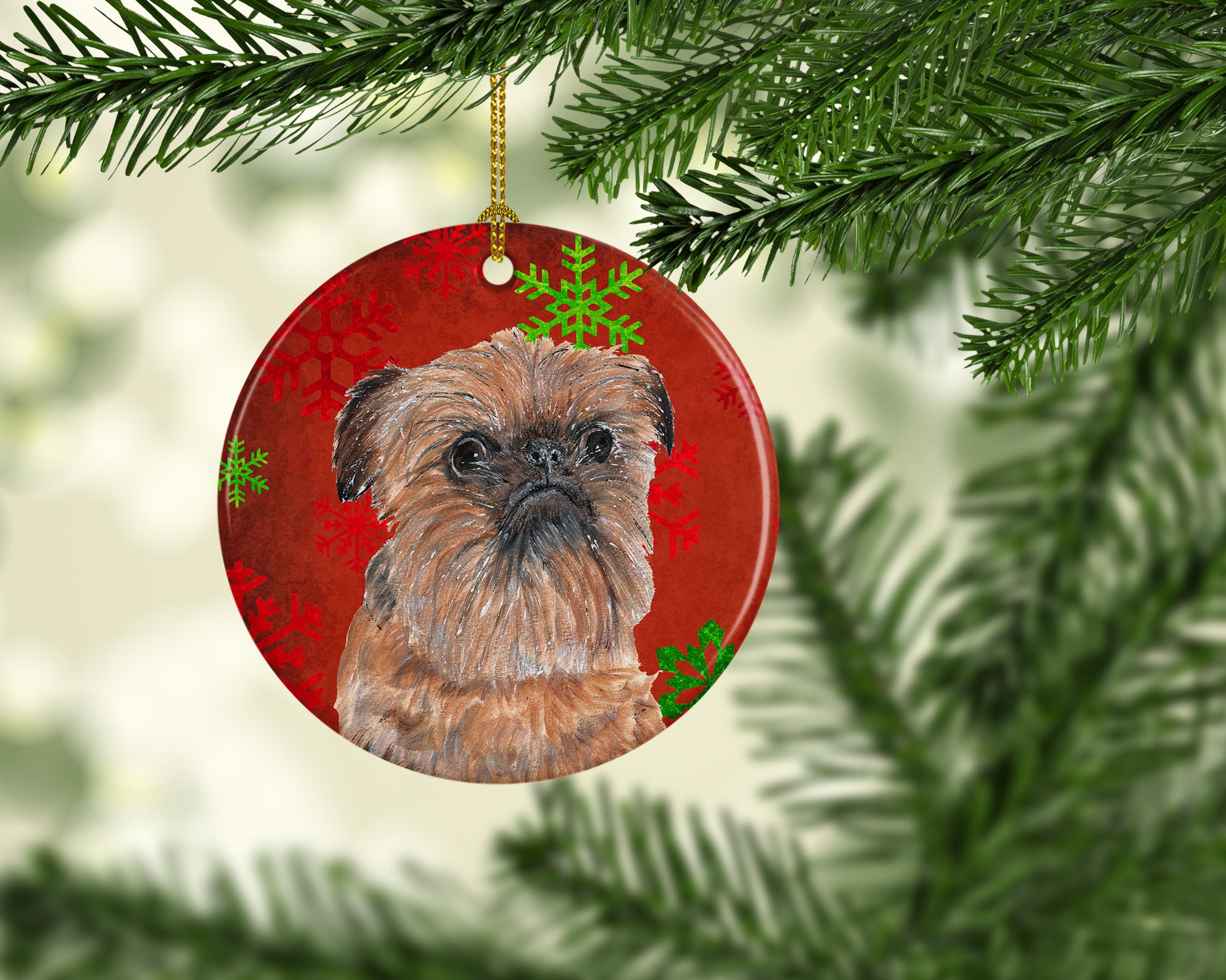Brussels Griffon Red Snowflakes Holiday Ceramic Ornament SC9586CO1 - the-store.com