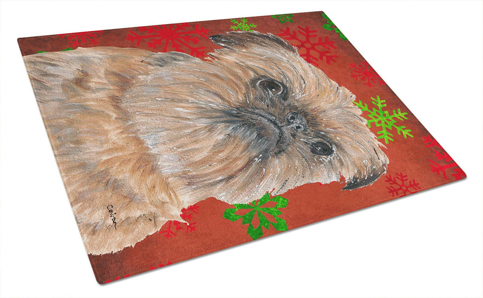 Brussels Griffon Red Snowflake Christmas Glass Cutting Board Large by Caroline's Treasures