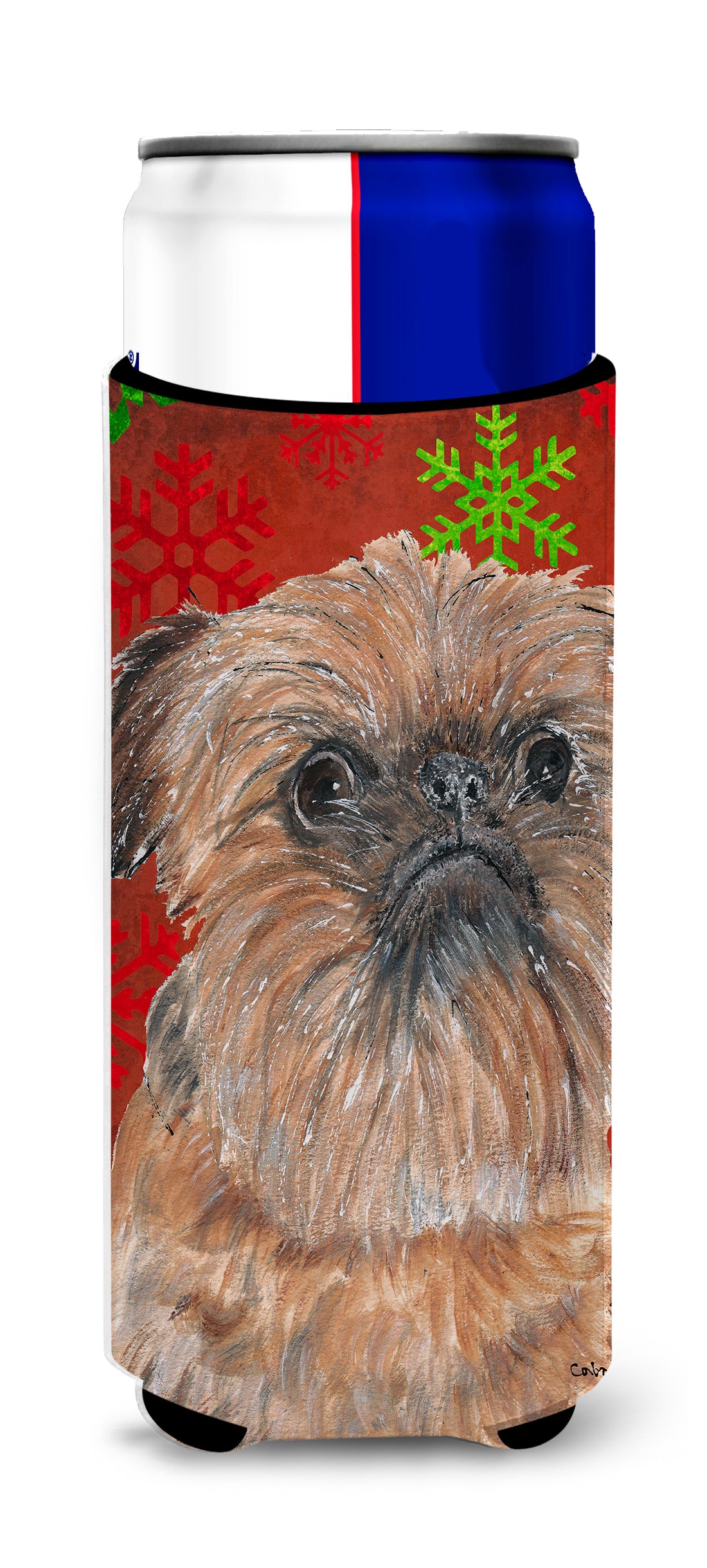 Brussels Griffon Red Snowflake Christmas Ultra Beverage Insulators for slim cans.