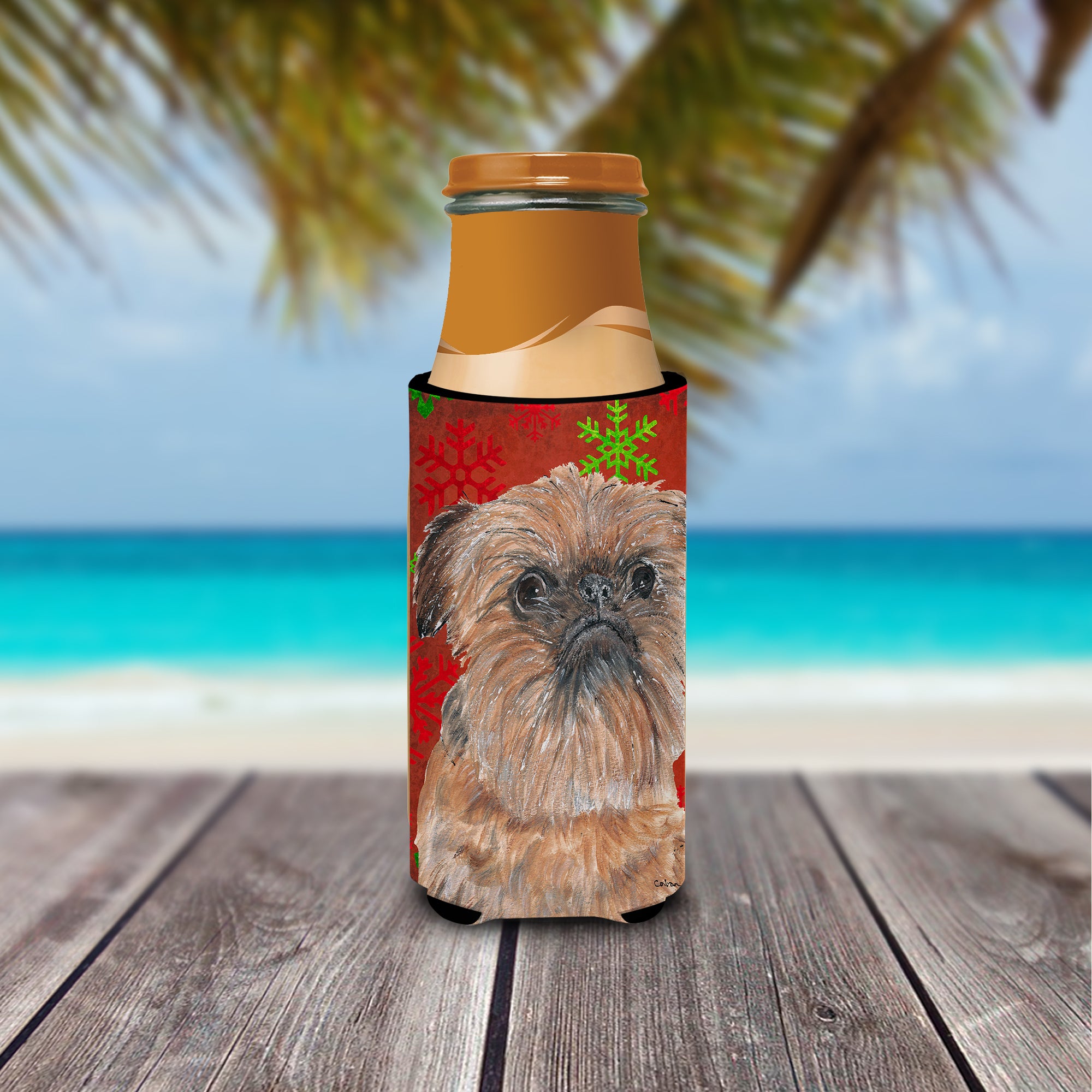 Brussels Griffon Red Snowflake Christmas Ultra Beverage Insulators for slim cans.