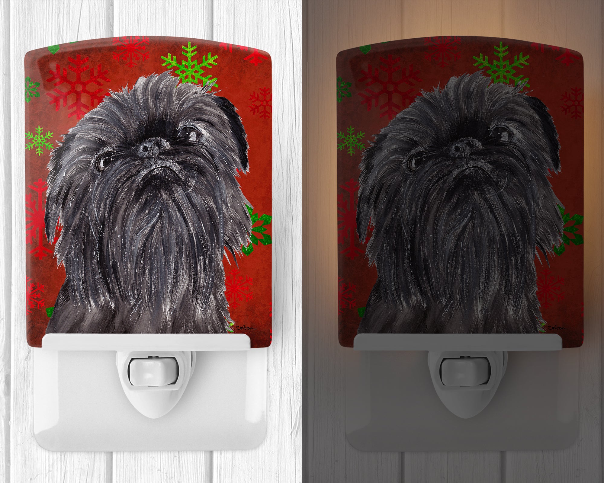 Brussels Griffon Red Snowflakes Holiday Ceramic Night Light SC9587CNL - the-store.com