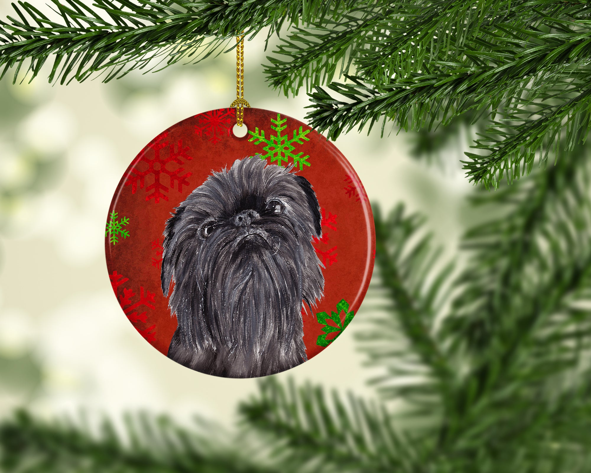Brussels Griffon Red Snowflakes Holiday Ceramic Ornament SC9587CO1 - the-store.com