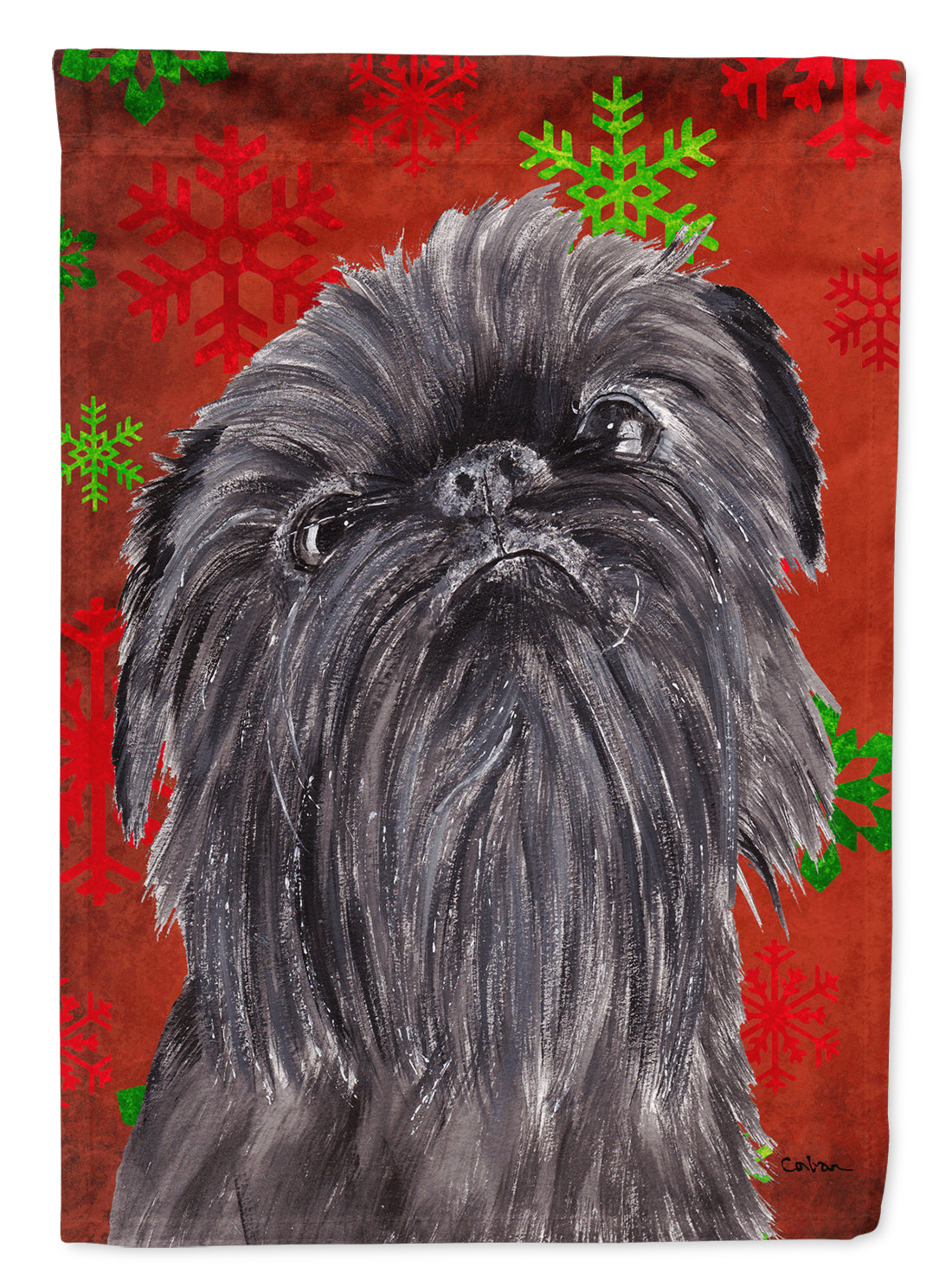 Brussels Griffon Red Snowflake Christmas Flag Garden Size