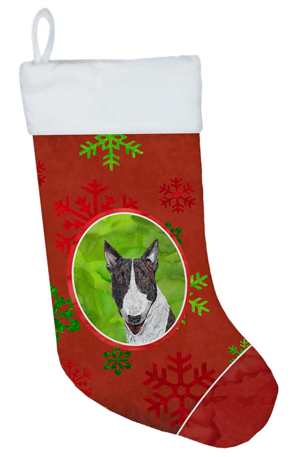 Bull Terrier Red Snowflakes Holiday Christmas Stocking SC9589-CS  the-store.com.