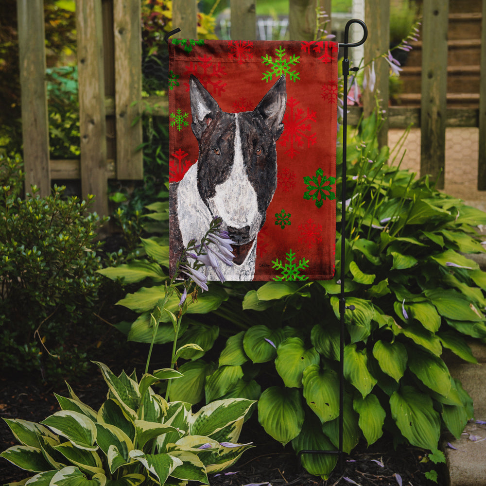 Bull Terrier Red Snowflake Christmas Flag Garden Size.