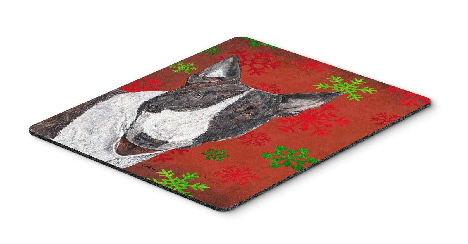 Bull Terrier Red Snowflake Christmas Mouse Pad, Hot Pad or Trivet by Caroline's Treasures