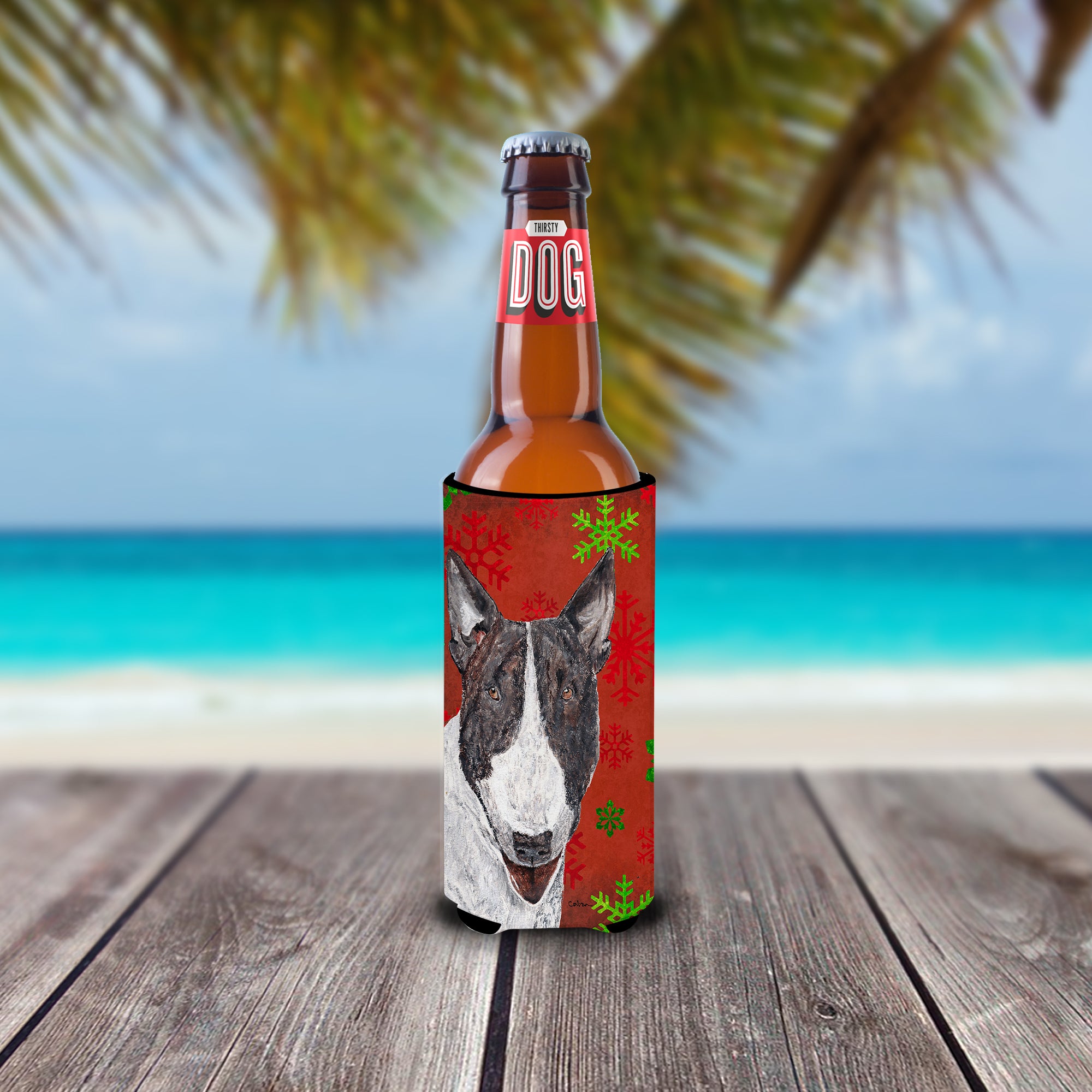Bull Terrier Red Snowflake Christmas Ultra Beverage Isolateurs pour canettes minces
