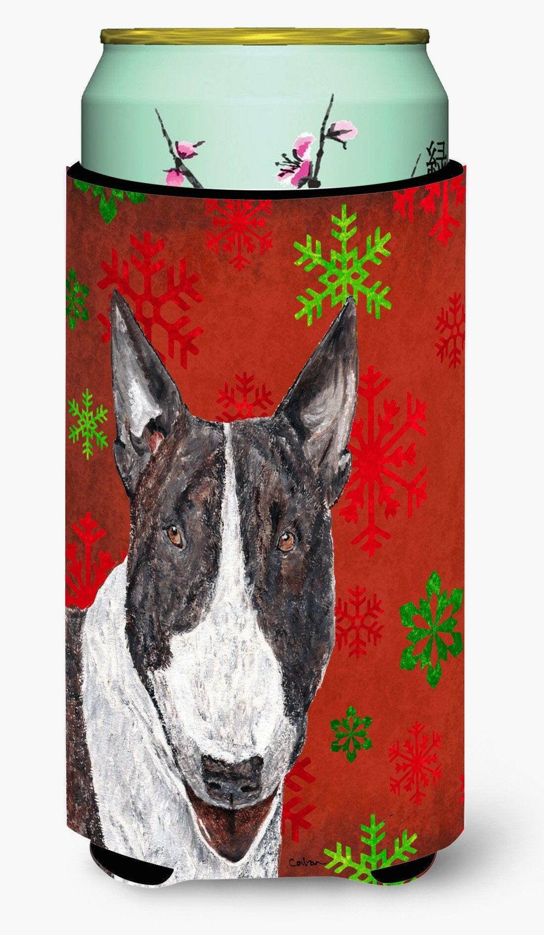 Bull Terrier Red Snowflake Christmas Tall Boy Beverage Insulator Beverage Insulator Hugger by Caroline's Treasures
