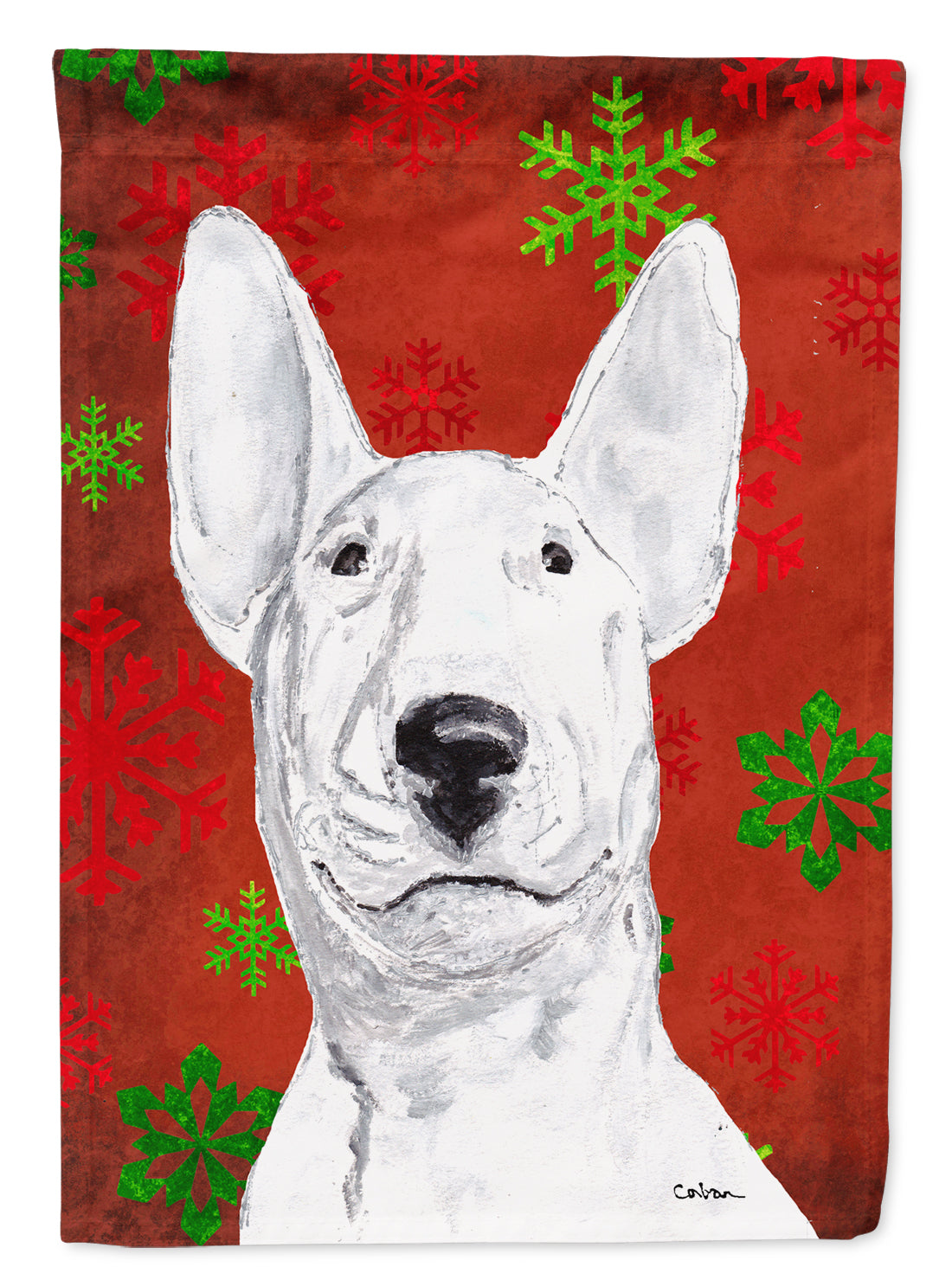 Bull Terrier Red Snowflake Christmas Flag Canvas House Size  the-store.com.