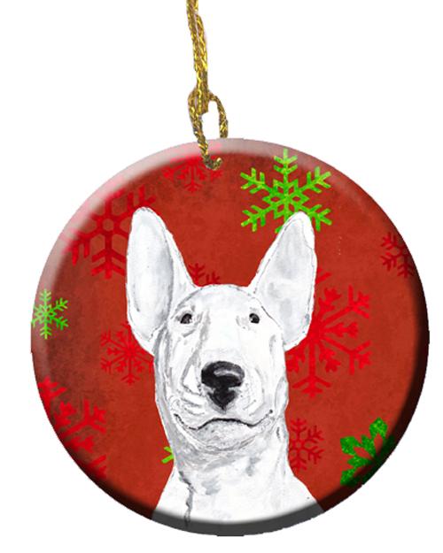 Bull Terrier Red Snowflakes Holiday Ceramic Ornament SC9590CO1 by Caroline&#39;s Treasures