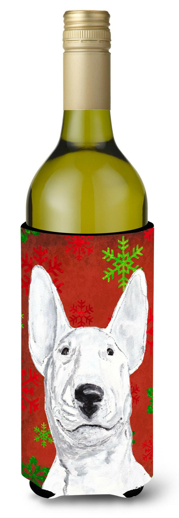 Bull Terrier Red Snowflake Christmas Wine Bottle Beverage Insulator Beverage Insulator Hugger by Caroline&#39;s Treasures