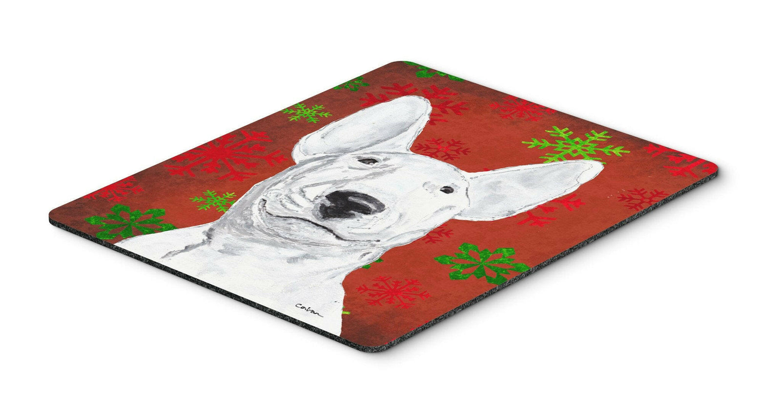 Bull Terrier Red Snowflake Christmas Mouse Pad, Hot Pad or Trivet by Caroline's Treasures