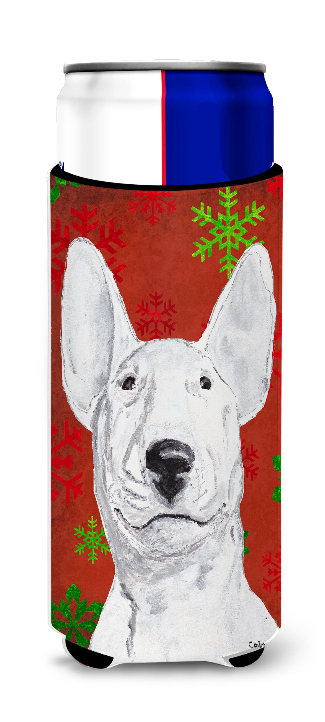 Bull Terrier Red Snowflake Christmas Ultra Beverage Isolateurs pour canettes minces