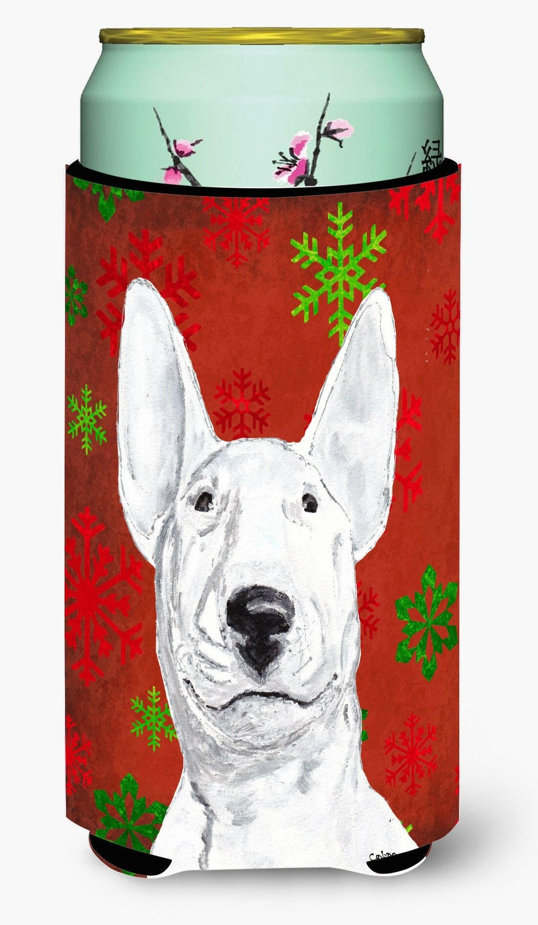Bull Terrier Red Snowflake Christmas Tall Boy Beverage Insulator Beverage Insulator Hugger by Caroline&#39;s Treasures
