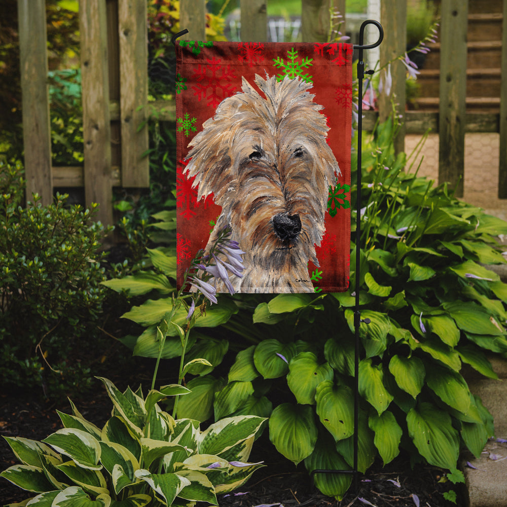 Goldendoodle Red Snowflake Christmas Flag Garden Size.