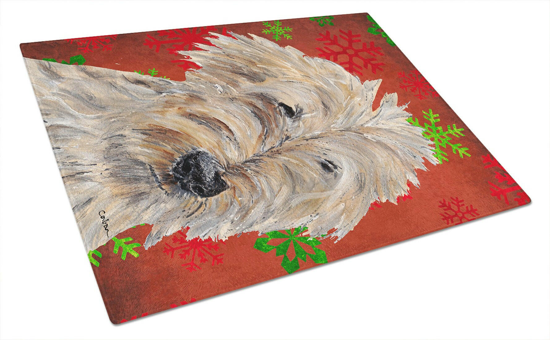 Goldendoodle Red Snowflake Christmas Glass Cutting Board Large by Caroline's Treasures