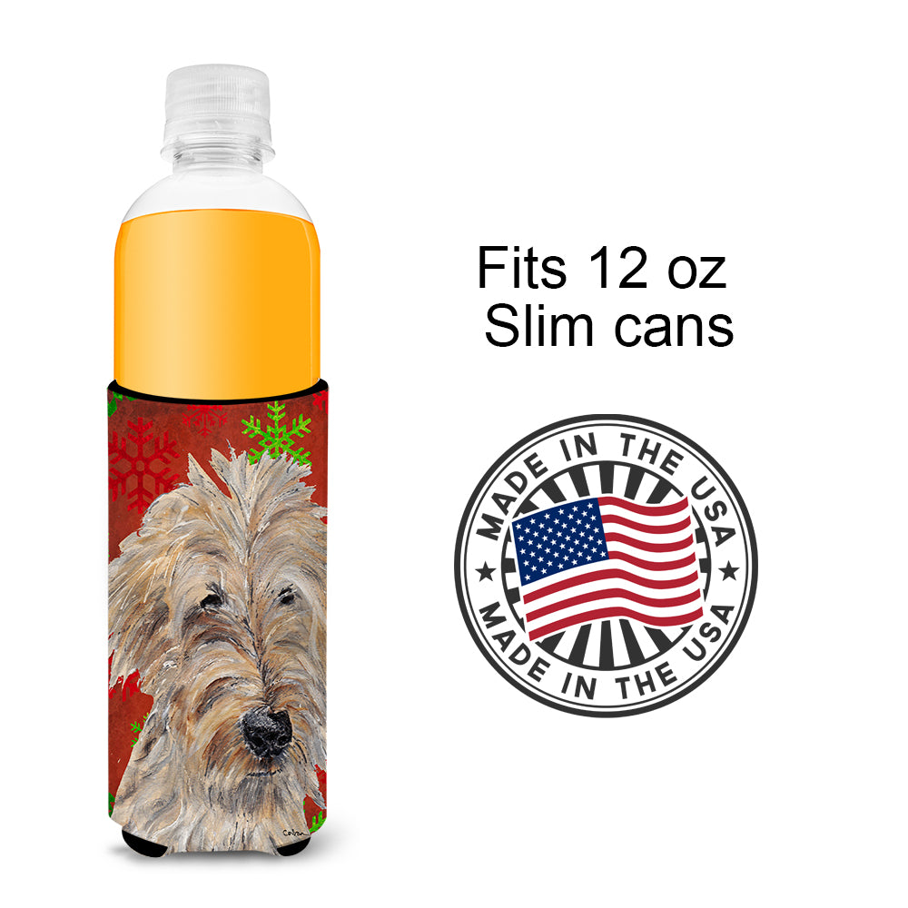 Goldendoodle Red Snowflake Christmas Ultra Beverage Insulators for slim cans.