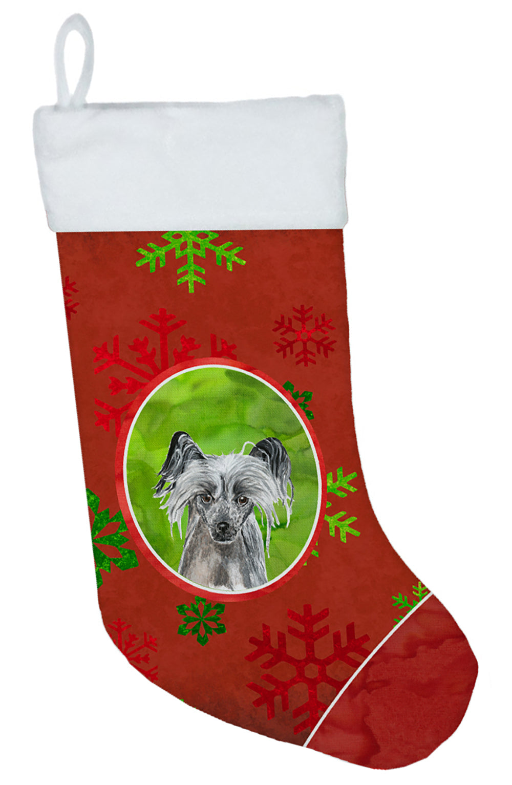 Chinese Crested Red Snowflakes Holiday Christmas Stocking SC9592-CS