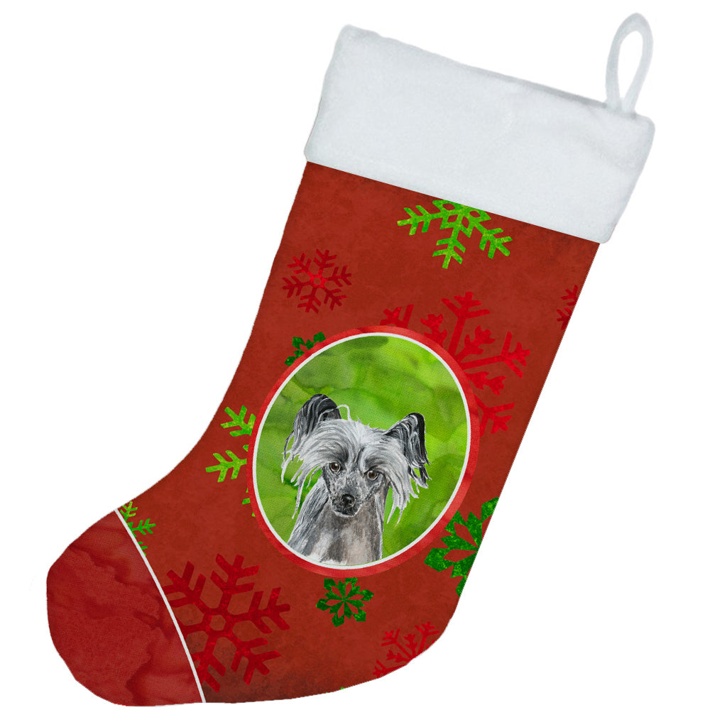Chinese Crested Red Snowflakes Holiday Christmas Stocking SC9592-CS  the-store.com.