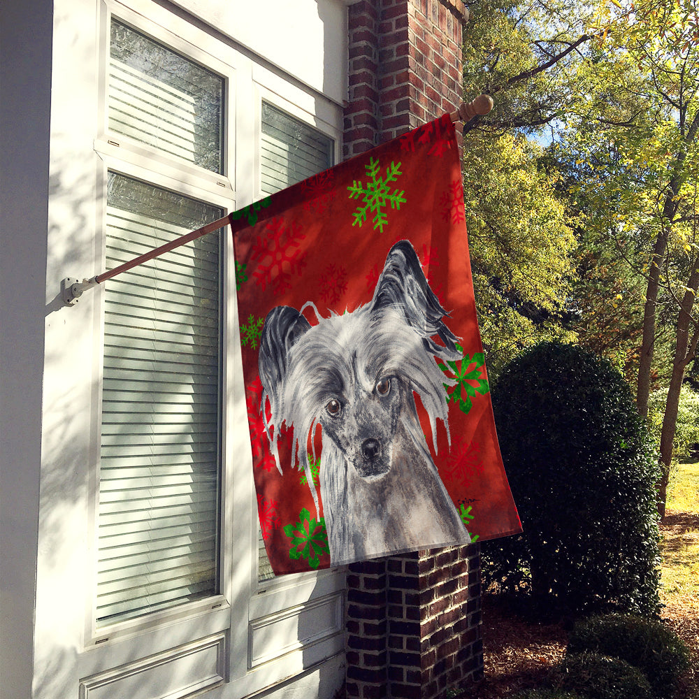 Chinese Crested Red Snowflake Christmas Flag Canvas House Size  the-store.com.
