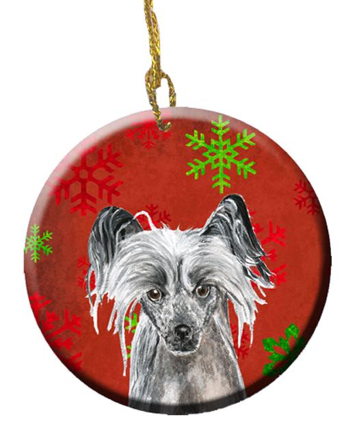 Chinese Crested Red Snowflakes Holiday Ceramic Ornament SC9592CO1 by Caroline&#39;s Treasures