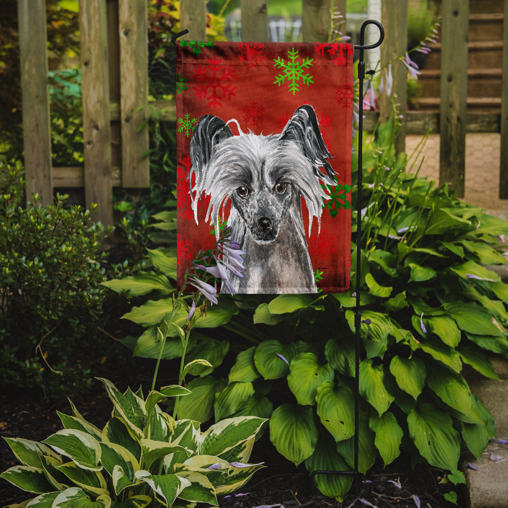 Chinese Crested Red Snowflake Christmas Flag Garden Size