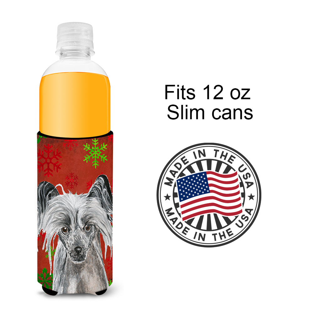 Chinese Crested Red Snowflake Christmas Ultra Beverage Insulators for slim cans.