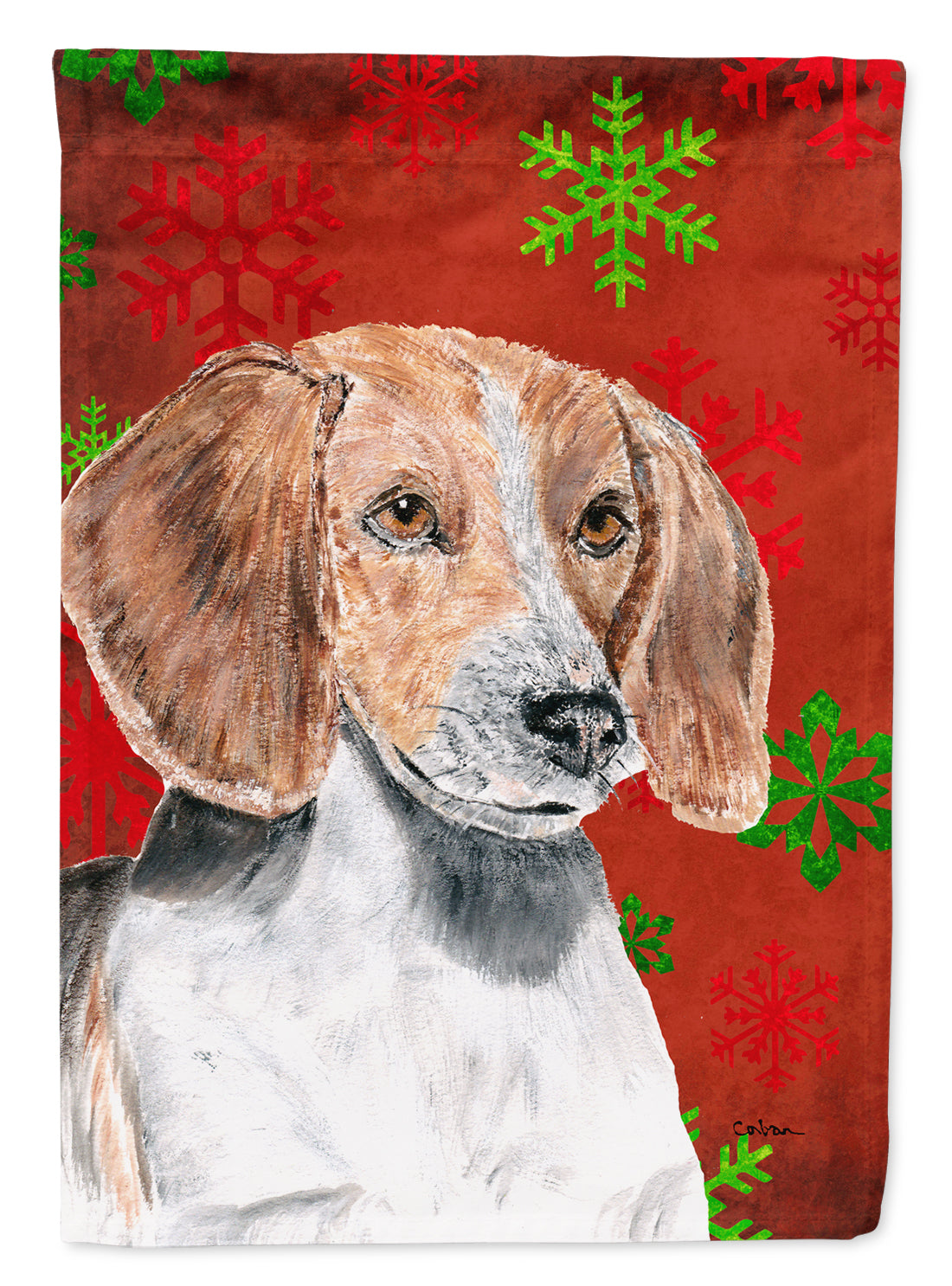 English Foxhound Red Snowflake Christmas Flag Canvas House Size
