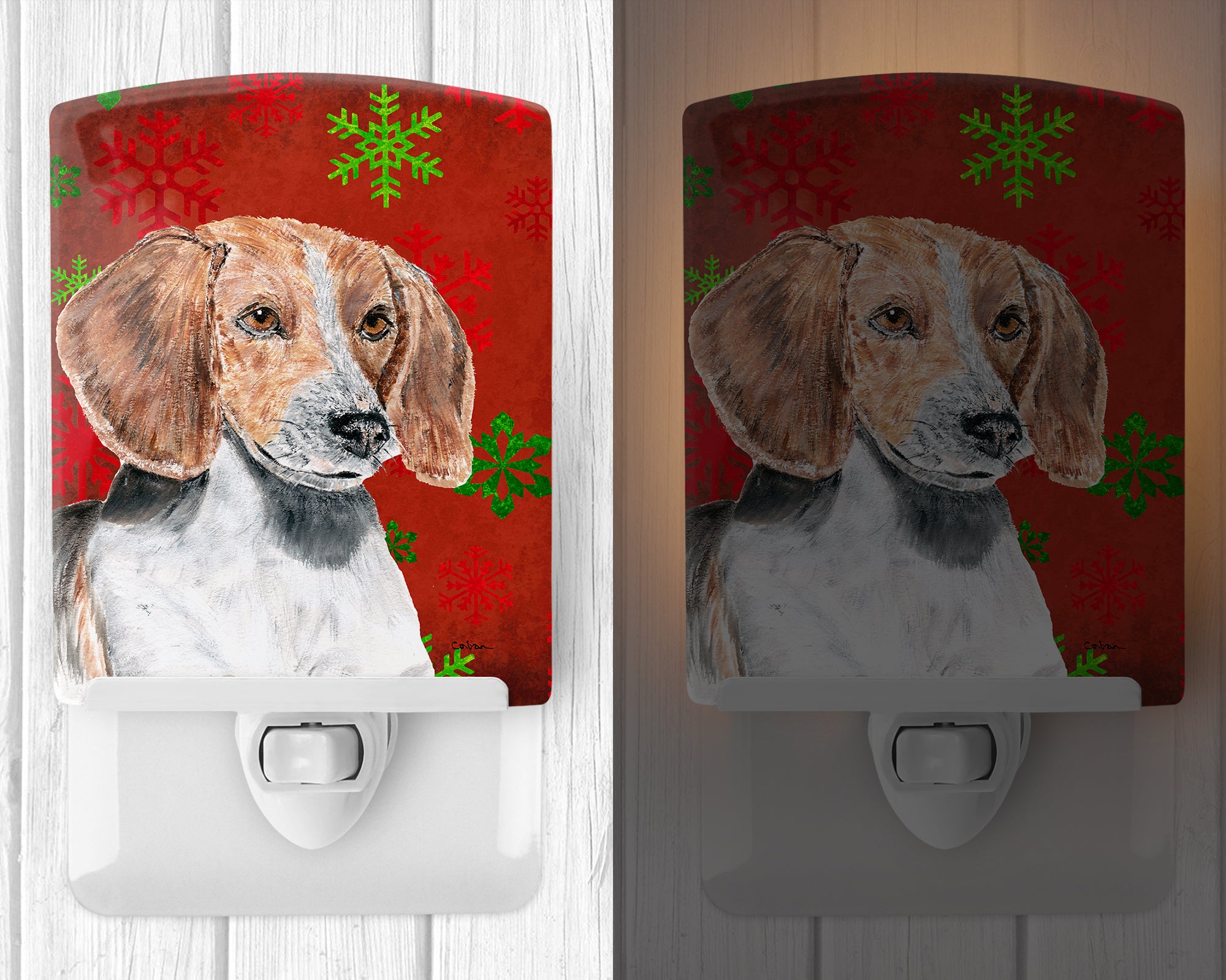 English Foxhound Red Snowflakes Holiday Ceramic Night Light SC9593CNL - the-store.com