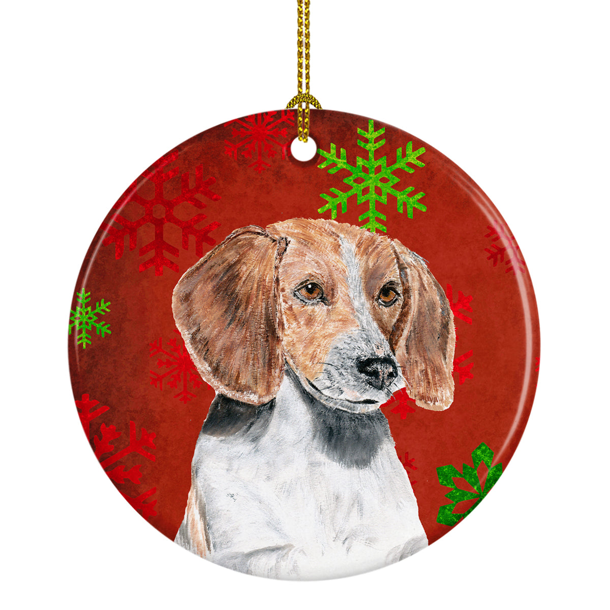 English Foxhound Red Snowflakes Holiday Ceramic Ornament SC9593CO1 - the-store.com