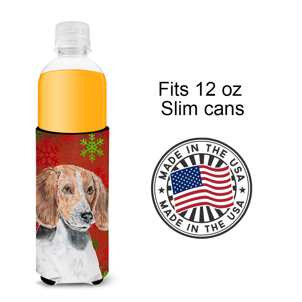 English Foxhound Red Snowflake Christmas Ultra Beverage Insulators for slim cans