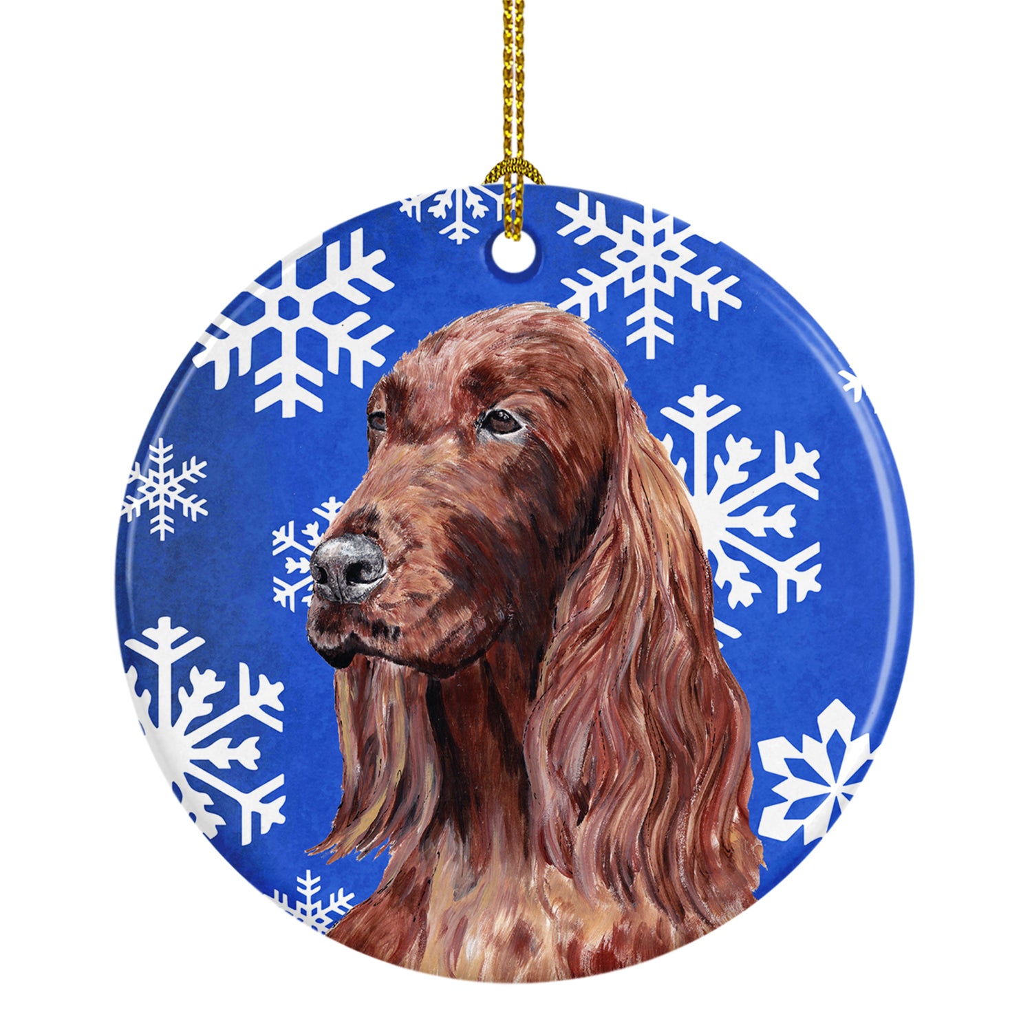 Caroline's Treasures Irish Setter Winter Snowflakes Ornament - Round Ceramic Ornament – Artist-Designed Keepsake Decoration SC9594CO1