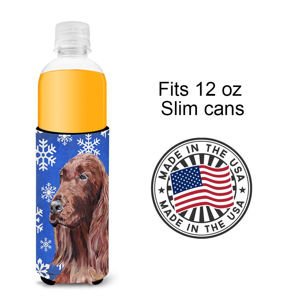Irish Setter Blue Snowflake Winter Ultra Beverage Insulators for slim cans.