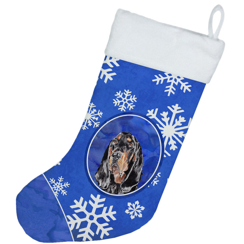 Black and Tan Coonhound Winter Snowflakes Christmas Stocking SC9595-CS  the-store.com.