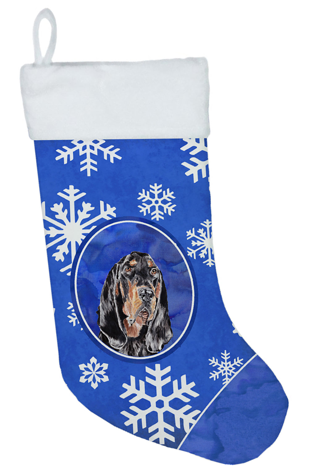Black and Tan Coonhound Winter Snowflakes Christmas Stocking SC9595-CS