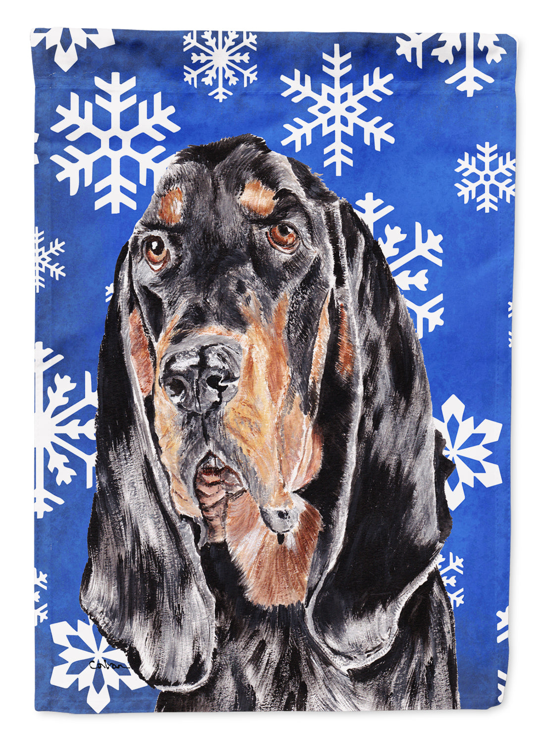 Coonhound Blue Snowflake Winter Flag Canvas House Size  the-store.com.