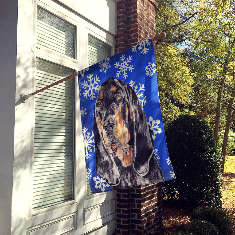 Coonhound Blue Snowflake Winter Flag Canvas House Size  the-store.com.