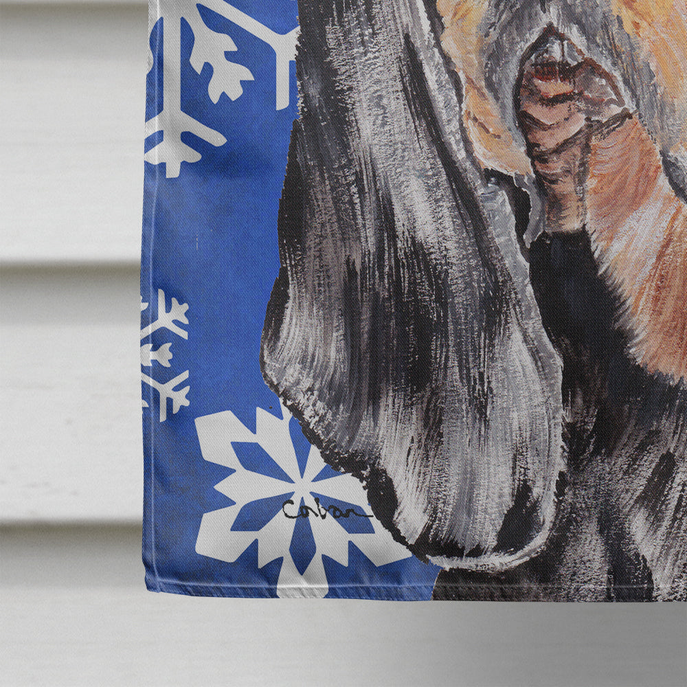Coonhound Blue Snowflake Winter Flag Canvas House Size