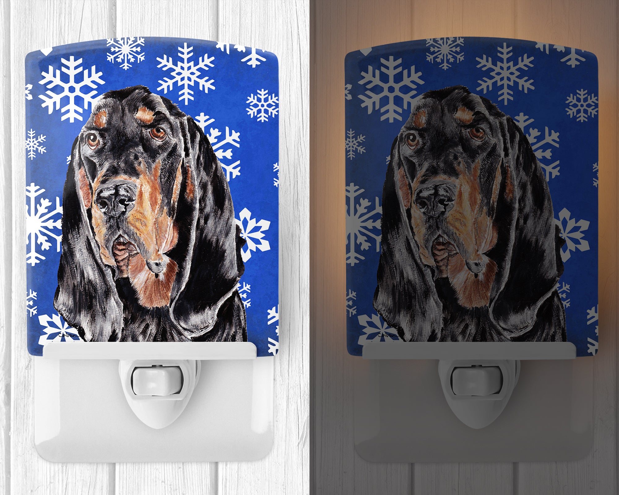 Black and Tan Coonhound Winter Snowflakes Ceramic Night Light SC9595CNL - the-store.com