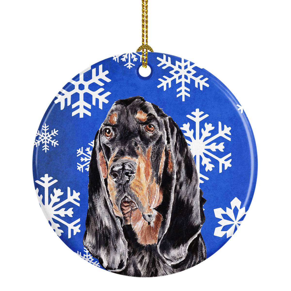 Black and Tan Coonhound Winter Snowflakes Ceramic Ornament SC9595CO1 - the-store.com