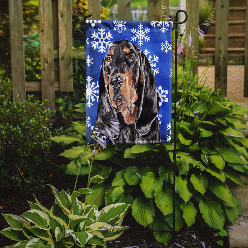 Coonhound Blue Snowflake Drapeau d'hiver Taille du jardin