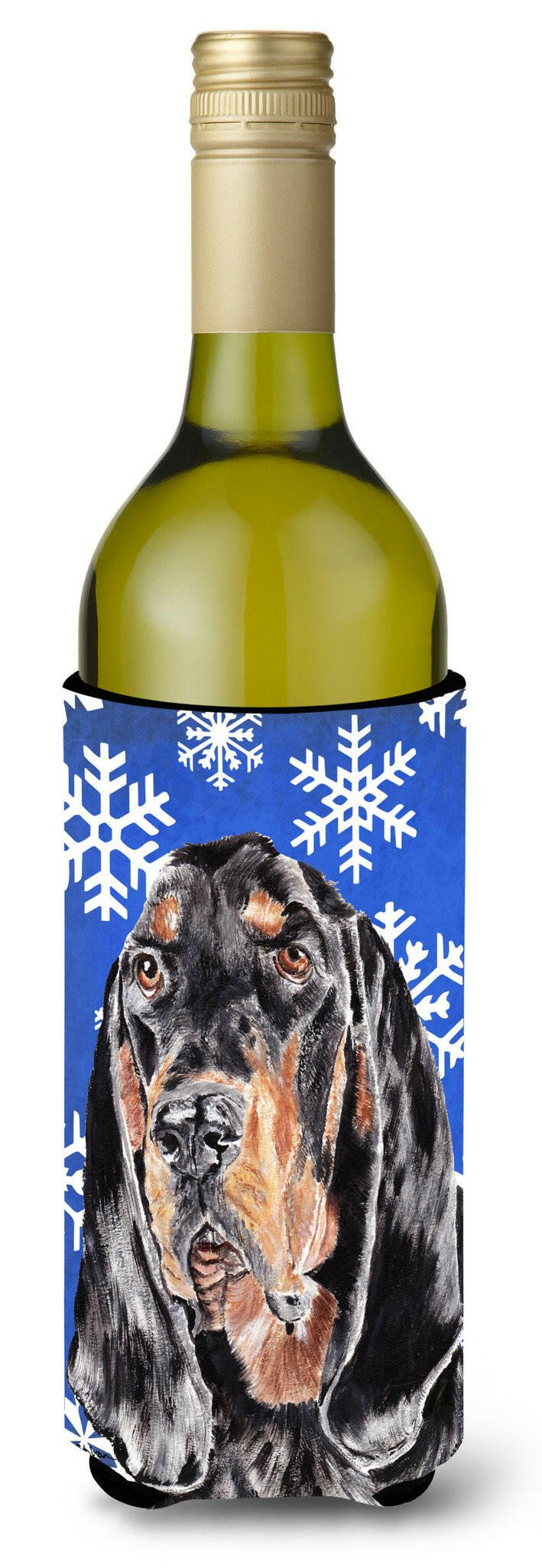 Coonhound Blue Snowflake Winter Wine Bottle Beverage Insulator Beverage Insulator Hugger by Caroline&#39;s Treasures