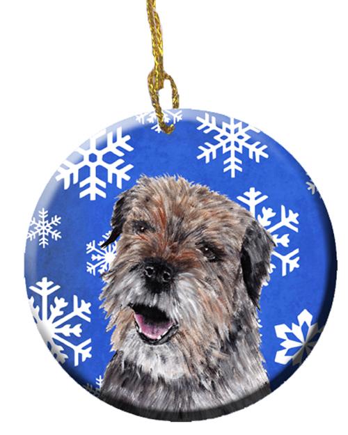 Border Terrier Winter Snowflakes Ceramic Ornament SC9599CO1 by Caroline&#39;s Treasures