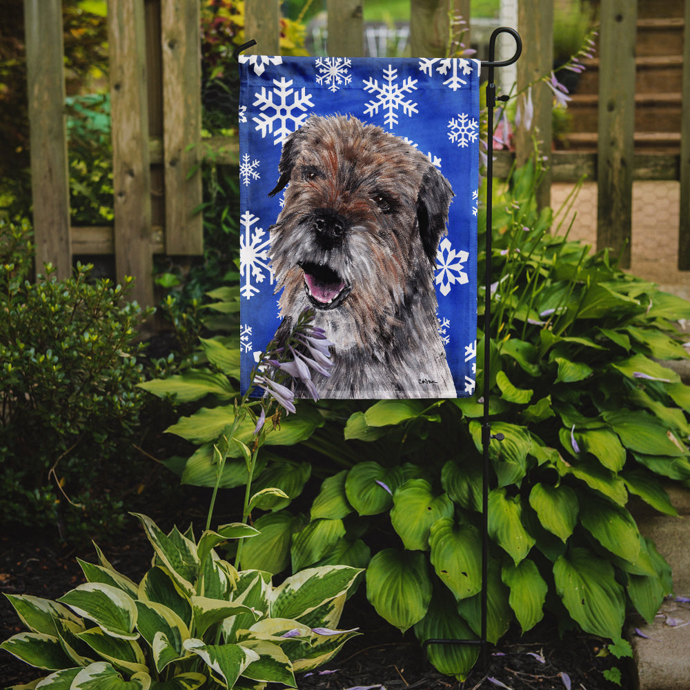 Border Terrier Blue Snowflake Winter Flag Garden Size