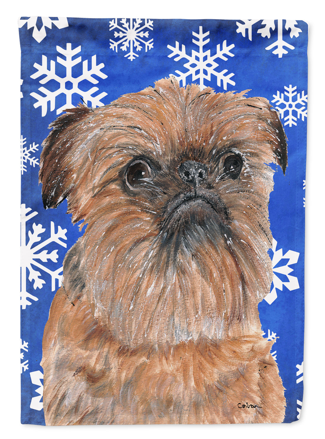 Brussels Griffon Blue Snowflake Winter Flag Canvas House Size  the-store.com.