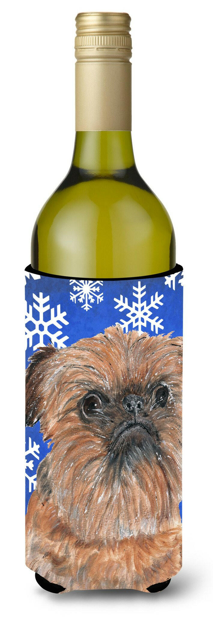 Brussels Griffon Blue Snowflake Winter Wine Bottle Beverage Insulator Beverage Insulator Hugger by Caroline&#39;s Treasures